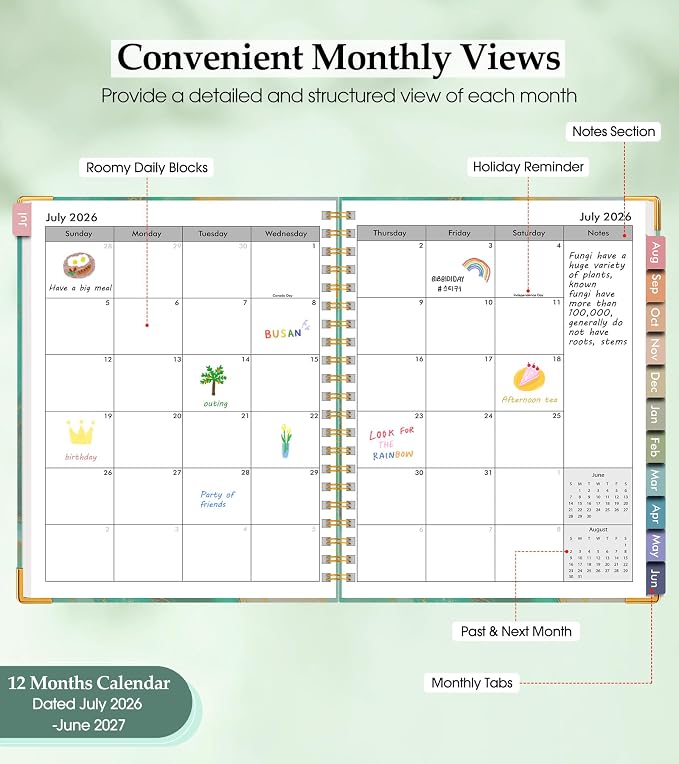 Academic Planner 2026-2027, Hardcover Leather Weekly and Monthly Calendar Planner from July 2026 - June 2027, A4 8.5" x 11" Daily Agenda with Tabs, College School Organizer for Student Teacher, Slate (Marble)