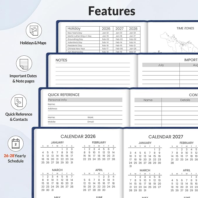 SUNEE 2026-2027 Pocket Weekly Planner for Purse 3.5" x 6" - 12 Month (July 2026 - June 2027) Academic Year Calendar, Pocket Size Planner, Hardcover, Note, 100 GSM Paper, Deep Blue