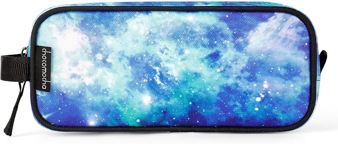 Choco Mocha Kids Pencil Case for Boys, Soft Zipper Pencil Pouch for Boys, Kids Pencil Case for School Galaxy Pencil Bag for Toddler Boy, Blue