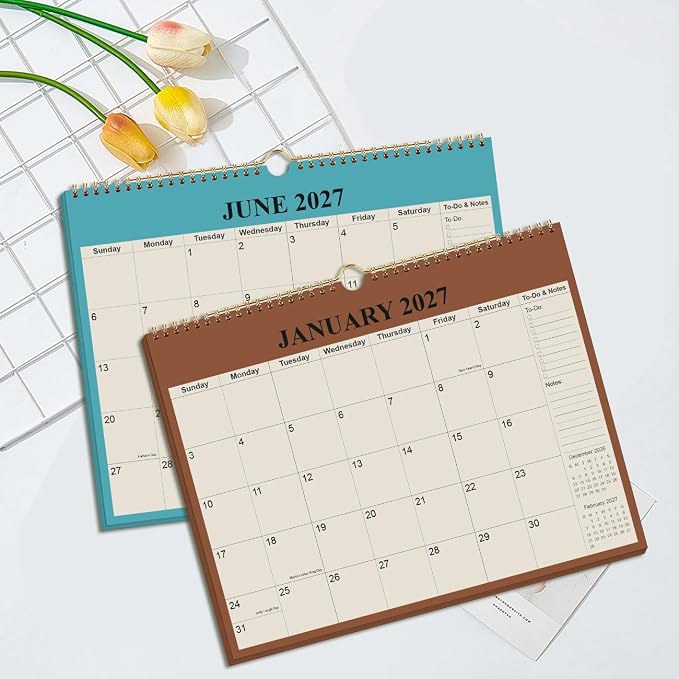 Calendar 2026-2027 - 18 Months Wall Calendar from July 2026 to December 2027, 2026-2027 Wall Hanging Calendar Planner with Thick Paper, 12" x 14.5", Cyan