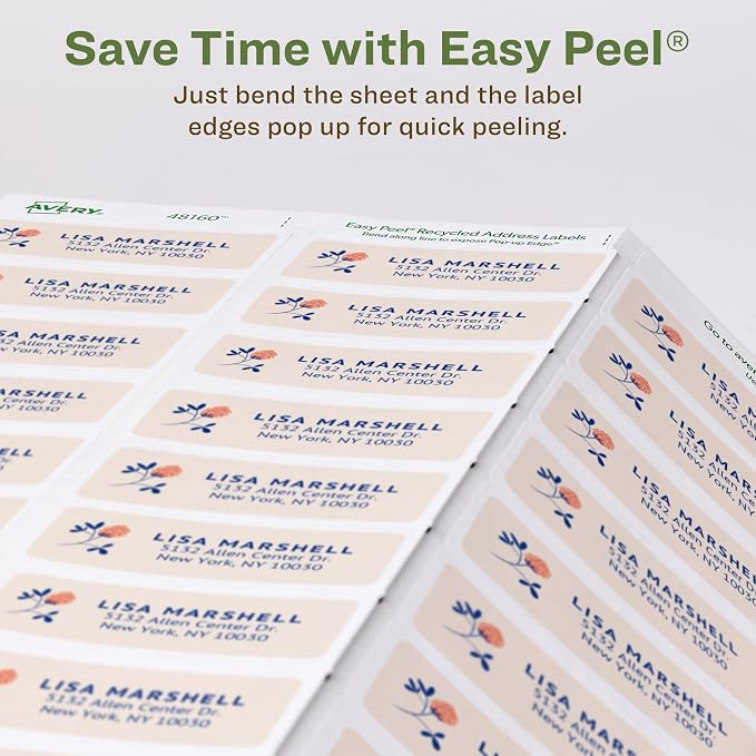 Avery EcoFriendly Recycled Address Labels, 1" x 2-5/8", White, Permanent Label Adhesive, 750 Printable Labels (48160)