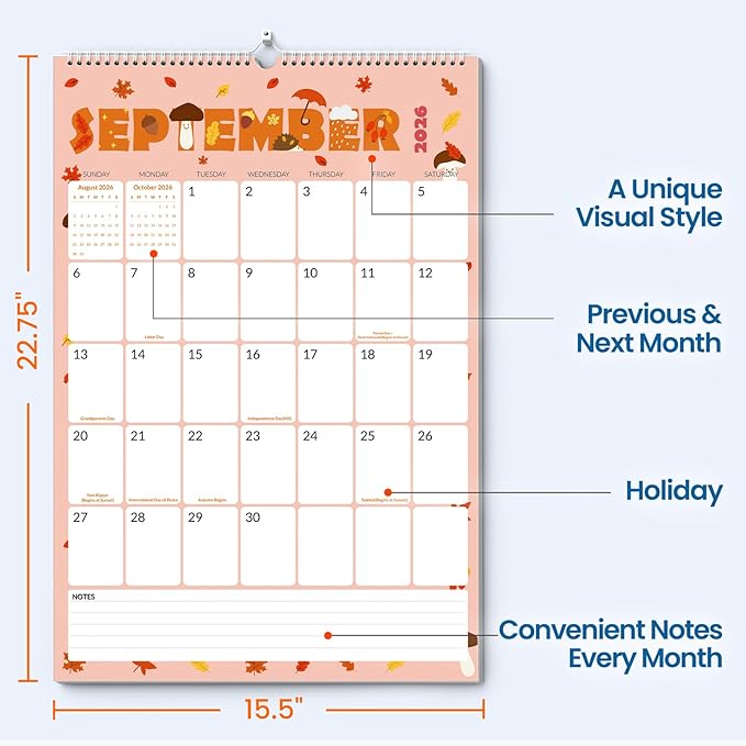 SUNEE 2026-2027 Wall Calendar Large 22.75"x15.5", 21 Month July Calendar (Ends March 2028), Vertical Extra Large, Cute