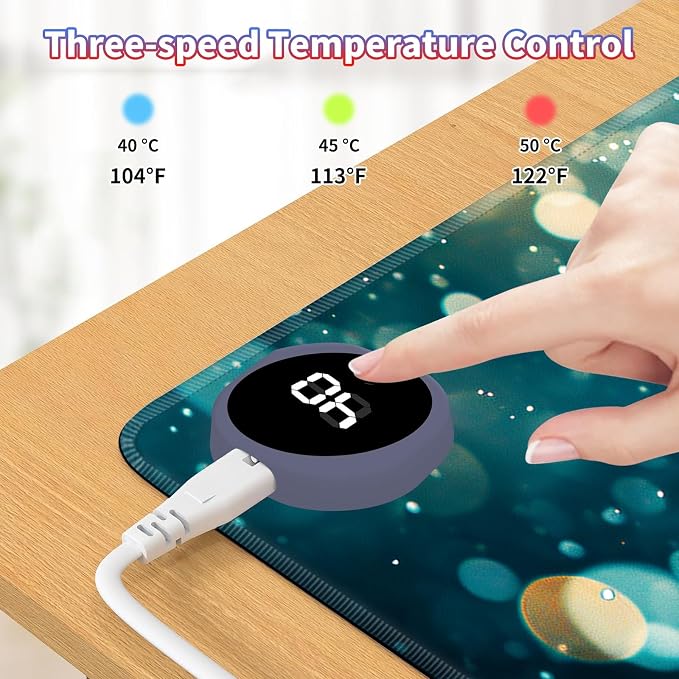 Heated Desk Pad Large Mouse Pad 31.5 x 13 inch with 3 Levels Heating & Auto Shut-Off Warm Mouse pad PU Leather Computer Mousepad for Home Office Work - Green Glitter