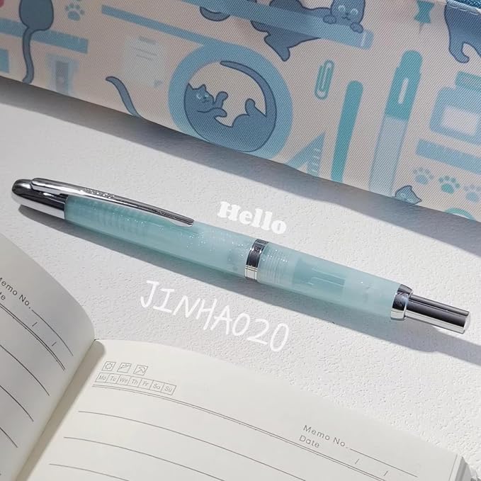 JINHAO 20 Ice Blue Resin Press Fountain Pen EF Nib Writing Ink Pen with Converter School Office Stationery Gift