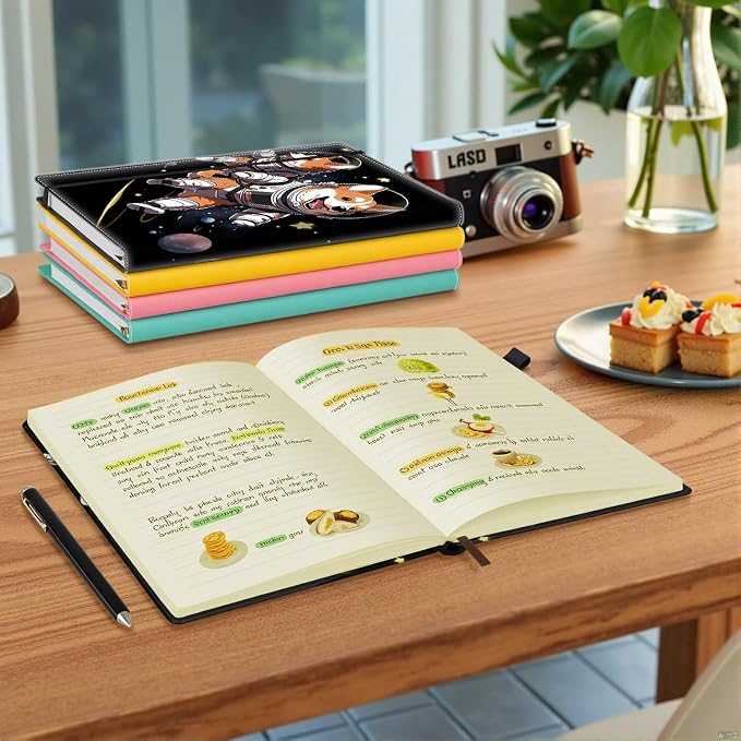 Hardcover Executive Notebooks, A5 PU Leather Lined Journal Notebook, 200 Pages Thick Paper Subject Notebooks for School,Work,Home Writing Business Notebook, Diary Book ， Space Corgi Dog