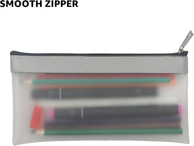 Clear Pencil Pouch 4 Pack, Aesthetic Small Pencil Case Cute Pencil Bag, Unisex Frosted Pouch for Girls and Boys, Black White Gray Beige