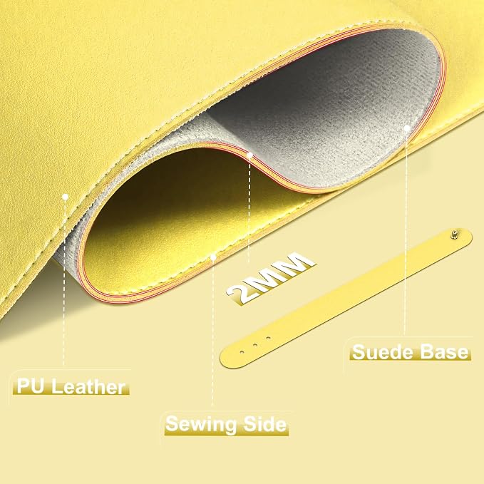 Desk Pad Protector, Leather & Suede Desk Mat, Non-Slip Desk Pad Mat, Large Mouse Pad, Waterproof Desk Blotter Mat, Desk Cover for Office, Home (Yellow, 23.6" x 13.7")