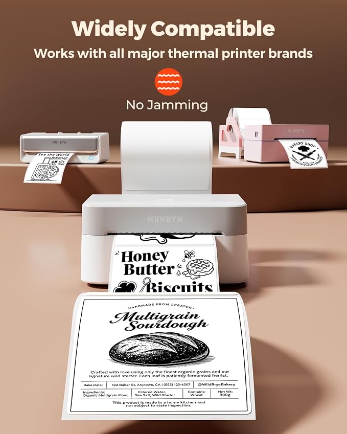 MUNBYN 4x4 Thermal Labels, 500 Sheets/Roll, White | Strong Adhesive & Perforated, Non BPA&BPS for Small Business, Shipping Postage Bakery
