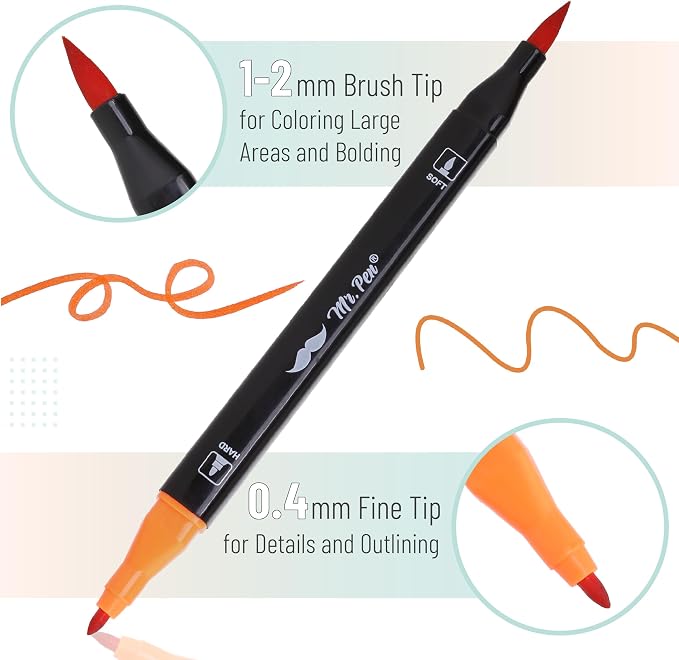 Mr. Pen- Dual Tip Brush Pens, 12 pcs, Vibrant Colors | Brush and Fine Tip Marker, Dual Tip Markers, Art Markers for Adults