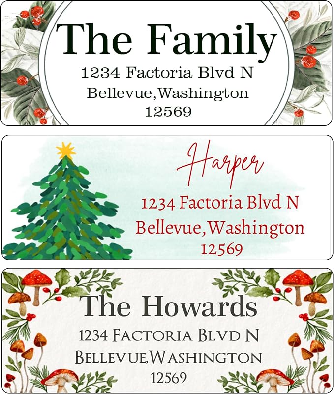 Christmas Return Address Labels Personalized - Custom Return Address Labels, Set of 250-500 Mailing Labels, Self Adhesive Rectangle Labels for Envelopes