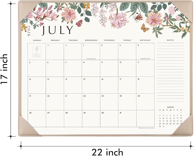 Cabbrix Desk Calendar 2026 with Desktop Mat, Large Desk Pad Calendar 22 x 17 Inch Runs From July 2026 to December 2027, Floral Design Calendar 2026 for Home School and Office (Apricot)