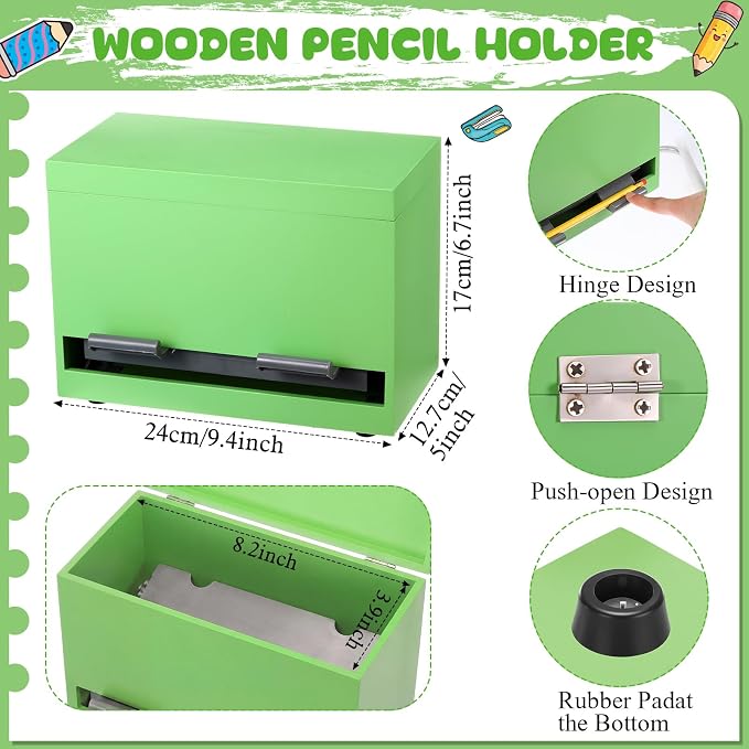 Yalikop 1 Pc Wooden Pencil Dispenser for Classroom Pastel Wood Pencils Holder for up to 200 Pencils Reusable Straw Dispenser for Home Office Teachers Supplies Storage (Classic,Light Green)