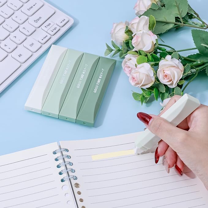 Temiary 5Pcs Beige Correction Tape, Cream Core Pull Out White Tape, Green | 0.19 In × 19.6 Ft, Smooth Aesthetic Applicator for Wrong Writing School Office Supplies