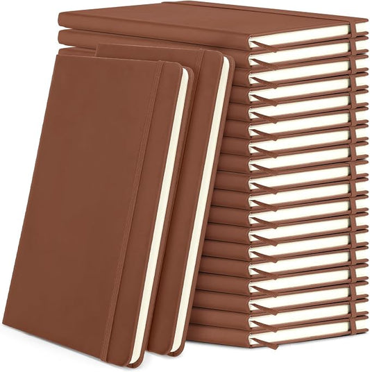 Honoson 20 Pack A5 Lined Journal Notebooks Hardcover Executive Notebook 5.5" x 8.3" PU Leather Wide Ruled Journals Bulk 160 Pages for Back to School Supplies Office Business Home (Brown)