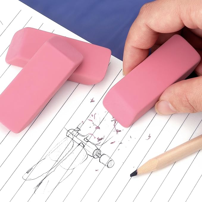Tamaki Large Erasers, Pink, Pack of 12 | Pencil Erasers for Drawing, Artist Eraser