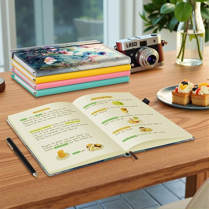 Hardcover Executive Notebooks, A5 PU Leather Lined Journal Notebook, 200 Pages Thick Paper Subject Notebooks for School,Work,Home Writing Business Notebook, Diary Book ，Watercolor Flowers