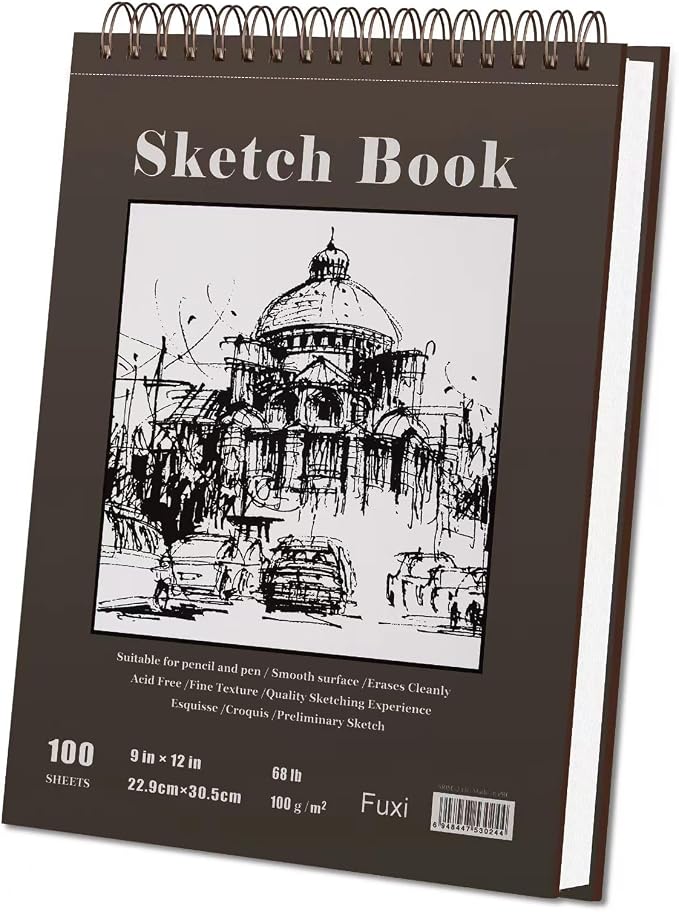 Fuxi 9" x 12" Sketch Book, Top Spiral Bound Sketch Pad, 100 Sheets 68lb/100gsm Acid-Free Drawing Paper, Art Sketchbook for Drawing Pad for Kids Artists & Beginners Professional Art Supplies for Adults