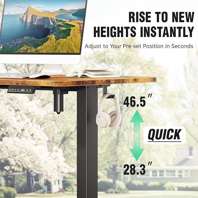 Veken 47.2 Inch Large Electric Standing Desk, Gaming Table, Brown | Height Adjustable Sit Stand Up Computer Tables for Home Office, Study , Writing, Suit students, employees and group work