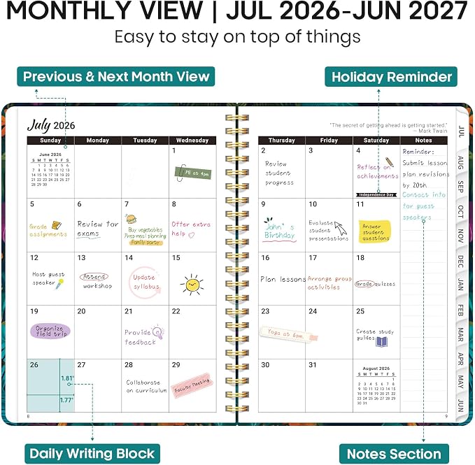 Academic Planner 2026-2027, Weekly and Monthly Calendar Book, July 2026 – June 2027, Hardcover Planner with Tabs, Perfect for Teachers, Students, Women & Men, A4 (8.5" x 11") - Giraffes