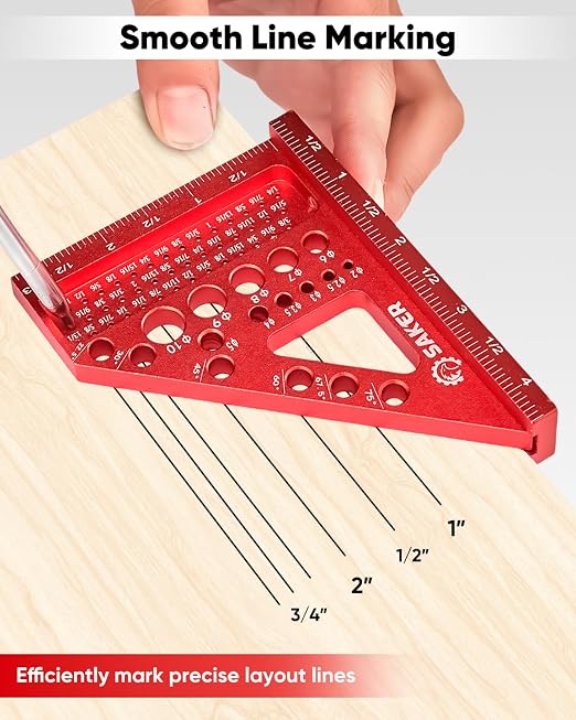 Saker 3D Multi-Angle Measuring Square Ruler, Aluminum Alloy Carpenter Square, 0-90° Precision Hole Scribing Ruler with Angle Pin for Woodworking, Engineering, and Construction Projects