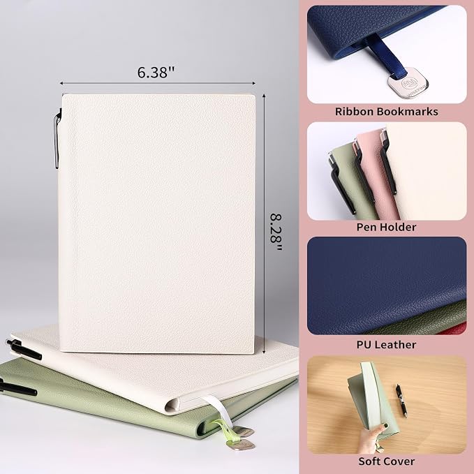 A5 Softcover PU Leather Lined Journal Notebook for Women | 160 Pages, Daily Journaling, Ruled Notebooks, For Work School Business, 5.51" x 8.15"