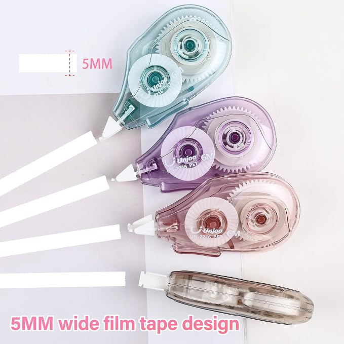 Unjoo White Correction Tape (12pack, 6M/256, Tape Width 0.2in, 4 colors) | Easy To Use Applicator, Fast, Clean Tear-Resistant Tape For school Supplies, Office
