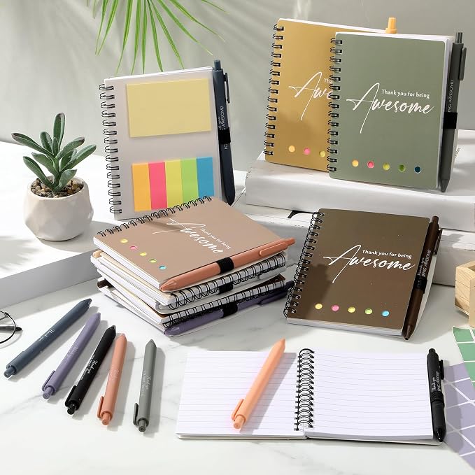 Chuangdi 20 Sets Back to School Teacher Gifts Bulk Inspirational Spiral Notebook with Sticky Note Motivational Pen Appreciation Gifts for Employee Team Staff Coworker (Classic,Neutral)