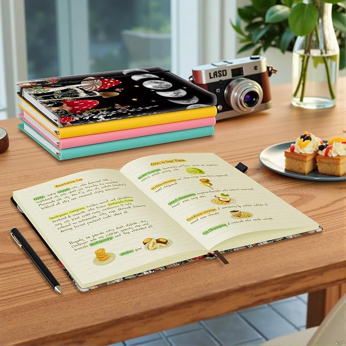 Hardcover Executive Notebooks, A5 PU Leather Lined Journal Notebook, 200 Pages Thick Paper Subject Notebooks for School,Work,Home Writing Business Notebook, Diary Book ，Mushroom