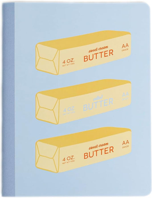 Pearhead Butter Composition Notebook — College-Ruled, 160 Pages, 7.5" x 9.75", Smooth 80 GSM Paper, UV Spot Gloss, Periwinkle Butter Illustration Journal for School, Office & Everyday Writing