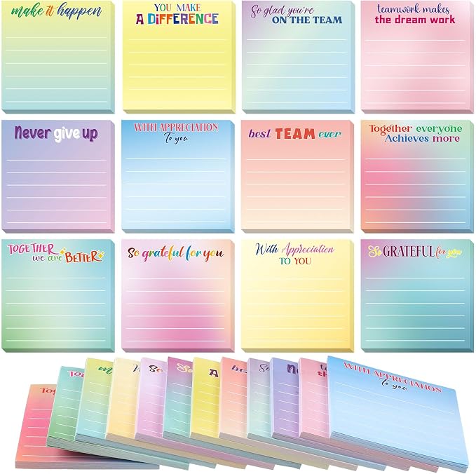 Yinder 24 Pcs Inspirational Sticky Notes, Back to School Supplies, Cute Motivational Sticky Notes Pad Employee Appreciation Gifts Bulk for Teacher Coworker Office 3 x 3'' (Thankful,Classic Color)