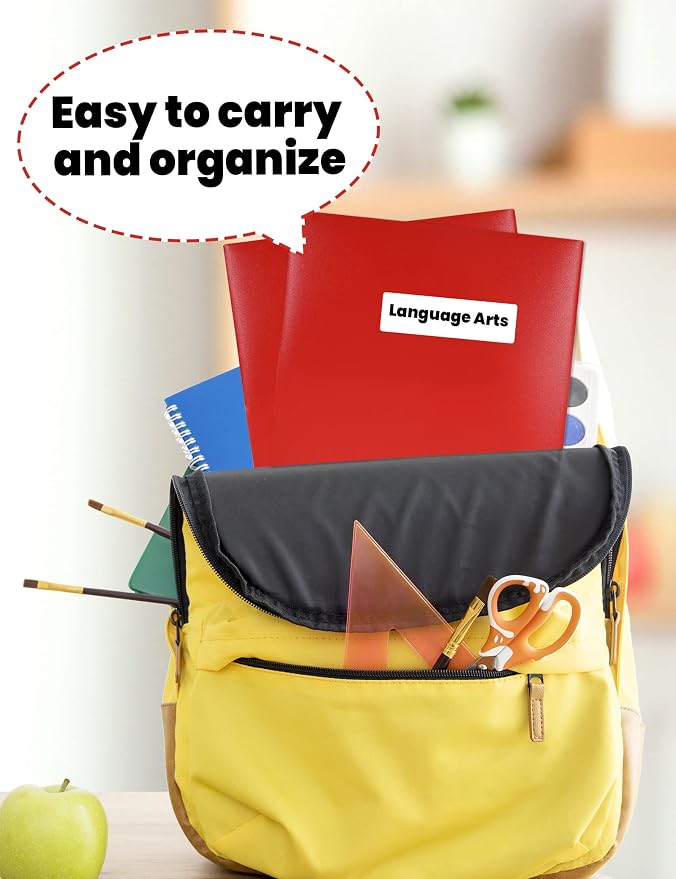 SUNEE 2 Pocket Folders (6 Pack, Red) Heavy-Duty Plastic Folders with Pockets, Fit 8.5x11 Letter Size Paper, 2-Pocket File Folders for Kids, Home, School, Office