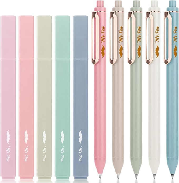 Mr. Pen- Aesthetic Highlighters and Gel Pens, 10 Pack | Assorted Colors Bible Highlighters No Bleed, Black Ink Gel Pens, Fast Dry and No Smear for Bible Journaling, Planner