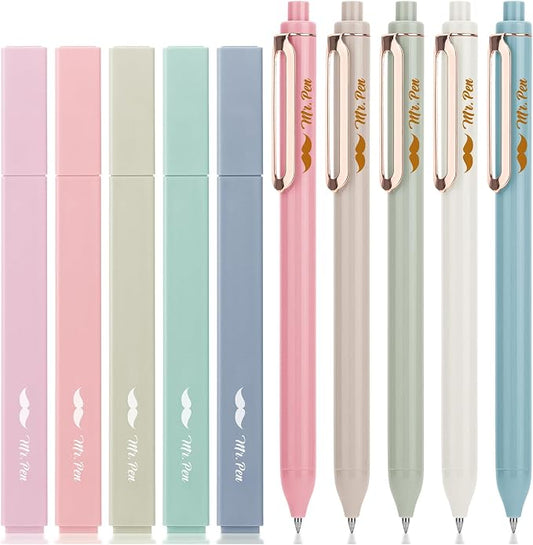 Mr. Pen- Aesthetic Highlighters and Gel Pens, 10 Pack | Assorted Colors Bible Highlighters No Bleed, Black Ink Gel Pens, Fast Dry and No Smear for Bible Journaling, Planner