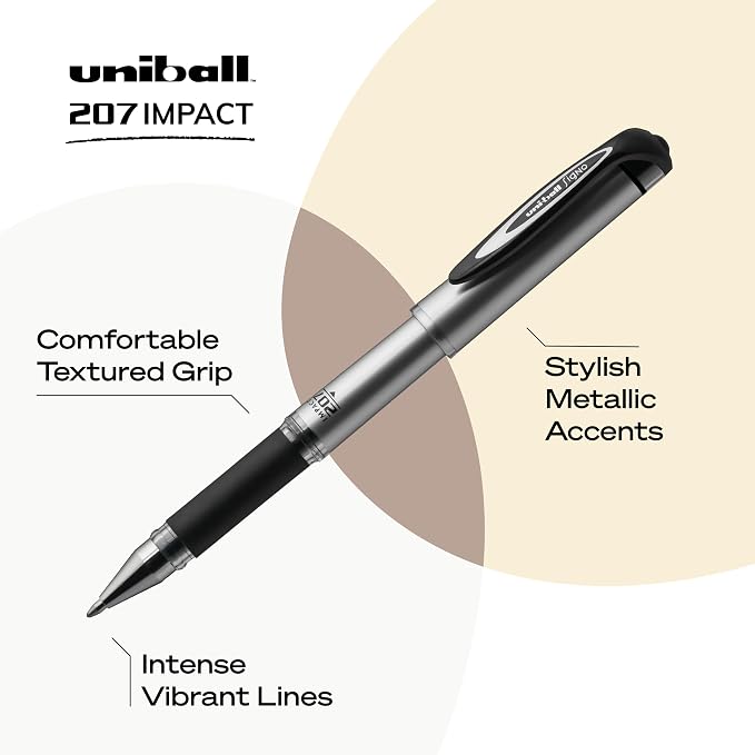uniball 207 Impact Gel Pens, Bold Point (1.0mm), Assorted Colors, 4 Pack