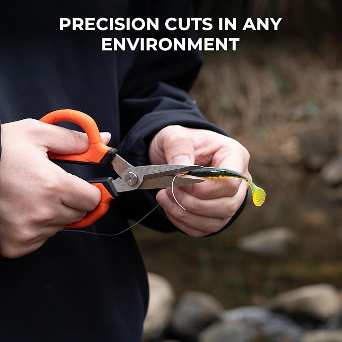 KastKing Paradox 6-inch Fishing Scissors for Braided Fishing Line | Fishing Line Cutters With Stainless Steel Blades and Non-Slip Rubber Handle, Protective Sheath With Built-in Hook Sharpener