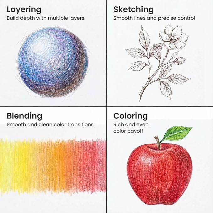 Colored Pencils Set with Sharpener, Soft Core Color Pencils for Adult Coloring Books, Artist Drawing, Sketching, Blending, Shading, Layering & Art Supplies (48 Colors)