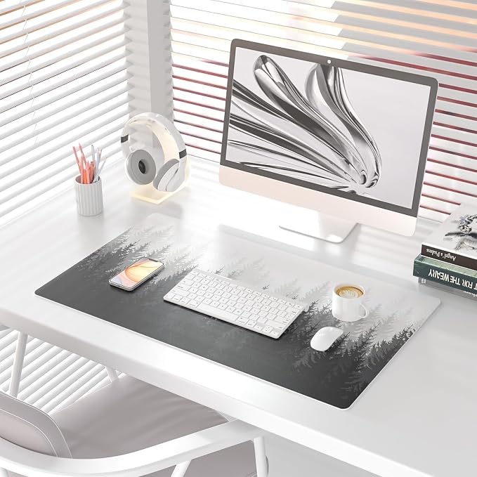 Colorful Star Waterproof Leather Large Dark Forest Desk Pad, 31.5" x 15.7" | Keyboard Desk Mat and Gaming Mouse Pads for Office, Desk Décor Non-Slip Blotter Writing Pad, Desk Accessories for Women Men