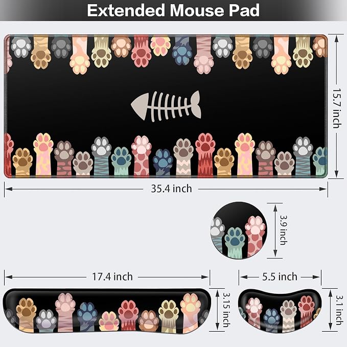 Desk Mat, Large Gaming Mouse Pad with Wrist Rest, 4in1 XXL Mousepad+Keyboard Wrist Rest+Mouse Pad Wrist Support+Cup Coaster Set Ergonomic Computer Desk Arm Wrist for Decor Home Office Table Women