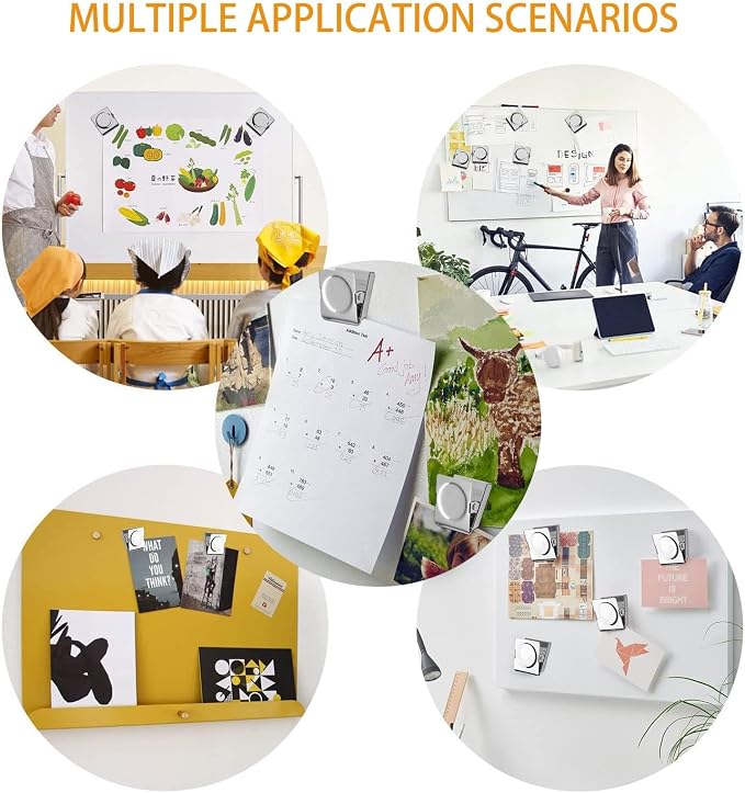 Square Strong Magnetic Clips, 2.3"-6 Pcs, 57 mm, Silver, Heavy Duty Refrigerator Magnet Clips, Magnets, Office Supplies, Photo Displays