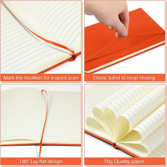Honoson 20 Pack A5 Lined Journal Notebooks Hardcover Executive Notebook 5.5" x 8.3" PU Leather Wide Ruled Journals Bulk 160 Pages for Back to School Supplies Office Business Home (Orange)