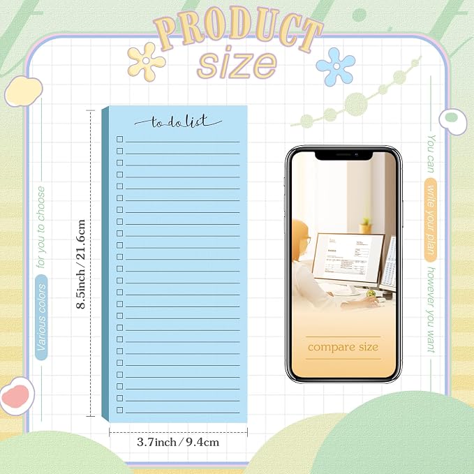 Censen 10 Pack 500 Sheets to Do List Notes Daily Checklist Notepad with 50 Sheets Undated Memo Pad Color Block Shopping List Weekly Plan Notepad Organizer Planners(Bright Color,Lined)