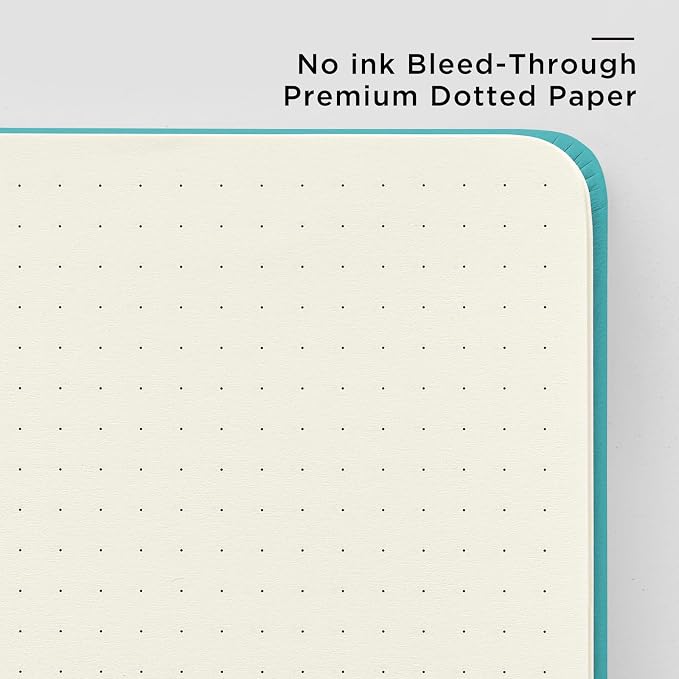 &And Per Se Dotted Journal Notebook, A5 Hardcover Leather Dotted Journal, 160 Pages 100gsm Thick Dot Grid Paper, 3 Sheets of Stickers Included - 5.7'' x 8'' (Turquoise)