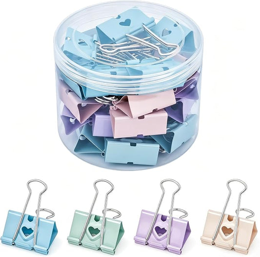 BAYTORY 24Pcs Pastel Binder Clips, 1.6 Inch (41 mm) Large Binder Clips | with Clear Storage Container, Paper Clamps for School Teachers Office Supplies (41mm)