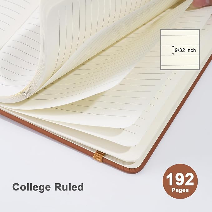 ViVin Lined Journal Notebooks for Work, 192 Pages, Medium 5.5 x 8.3 inch, College Ruled, A5 Hardcover Journaling Notebooks for Writing，Brown，1 Pack