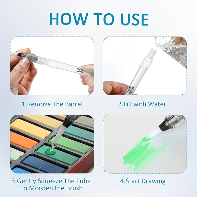 18 PCS Water Brush Pen, Refillable Watercolor Brush Pens, Leakproof Water Pens Suitable for Watercolor, Gouache, Artist, Calligraphy, Acrylic Painting (12/14/16mm)