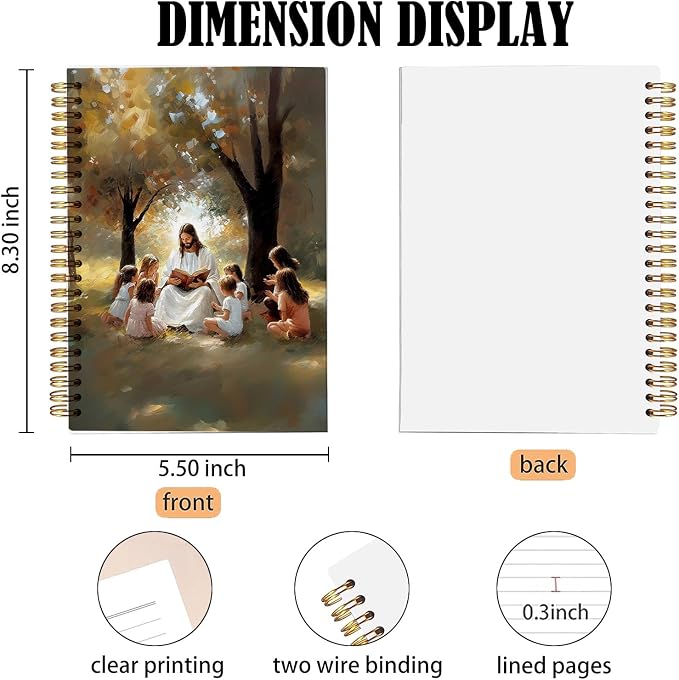 bitCNY Christian Notebook 5.5x8.3 Inches – Jesus with Children Illustrated Faith Journal, Religious Spiral Notebook for Bible Study or Gifts