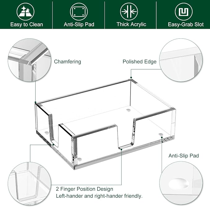 Acrylic Sticky Note Holder, Self-Stick Note Pad Holder W/O Pads - Note Dispenser Memo Pad Holder Desk Organizer for School Office Home (4''x6'' Clear)