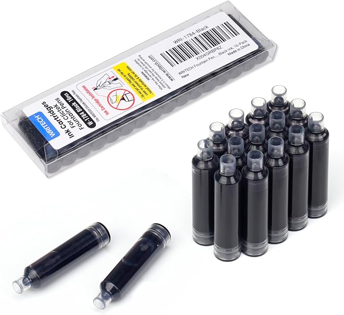 WRITECH W-1784 Cartridge Black Ink: 16ct Black Ink Cartridges Set Clictek Fountain Pens