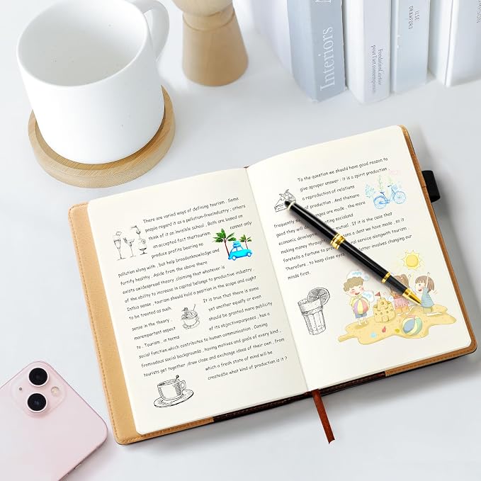 A5 Blank Journal Notebook, Refillable Hardcover Leather Sketchbook with Pocket and Magnetic Buckle, 240 Pages Thick Travel Sketchbooks for Drawing and Writing, 80gsm Unlined Journal for Men and Women