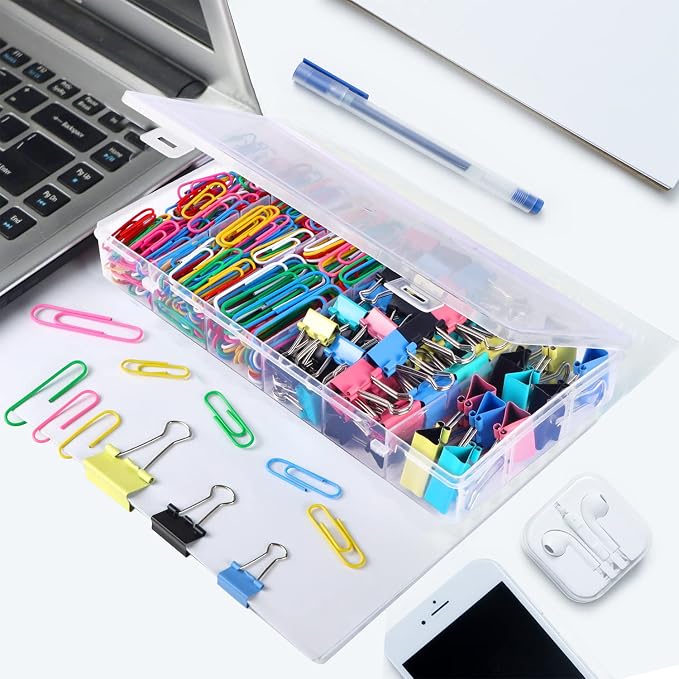 Paper Clips Binder Clips, 400 Pcs Colored Office Clips Set, Assorted Sizes Colored Paper Clips and Binder Clips Set Great for Document Organizing | Assorted Sizes Colored Paper Clips and Binder Clips Set Great for Document Organizing